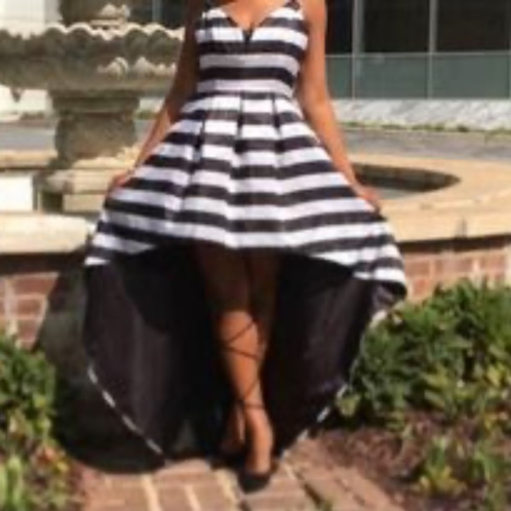 Black and White Striped Highlow dress